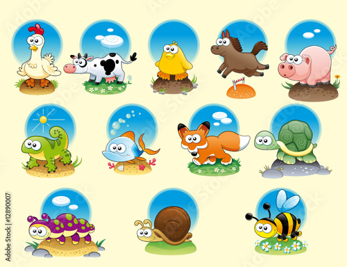 Foto-Vorhang - Cartoon animals and pets with background (von ddraw)
