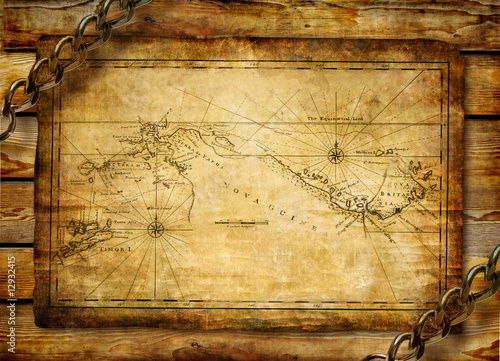 ancient map over wooden background