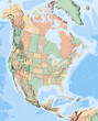 North America Map showing US States and Canadian Provinces
