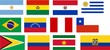 Flags of all South America countries.