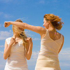 Sticker - Girls exercising on a beach