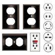 Electrical outlet faceplate and plug - vector set in black
