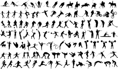 set of vector silhouettes of people in sports