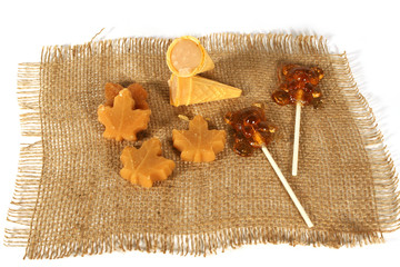 Maple sugar in a cone and other maple sugar candy.