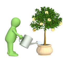 Wall Mural - 3d puppet, watering monetary tree