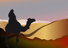 Man On A Camel In The Desert - Silhouette And Mesh Work