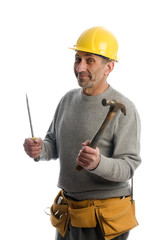 Wall Mural - contractor with tools senior home owner middle age older