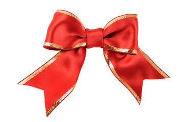 Wall Mural - satin red  ribbon bow on white background