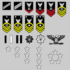 US Navy rank insignia for officers and enlisted in vector