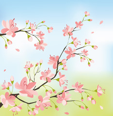 Plakat japoński sztuka drzewa kwiat