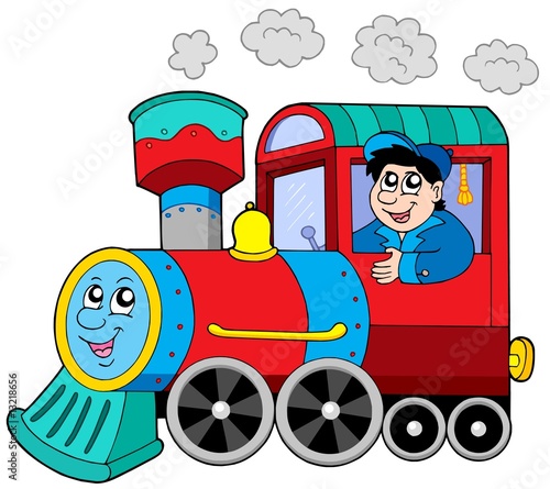 Nowoczesny obraz na płótnie Steam locomotive with engine driver