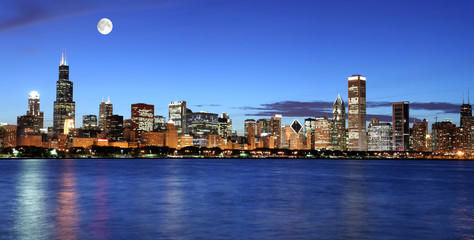 Wall Mural - Chicago skyline under the moonlight