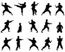 Silhouettes Of Positions Of The Karateka.
