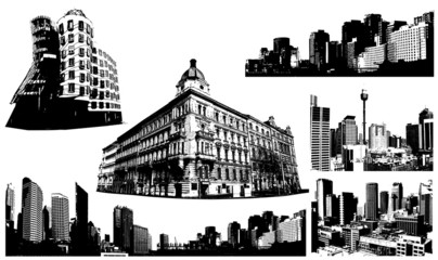 Wall Mural - Black and white city set. Vector art