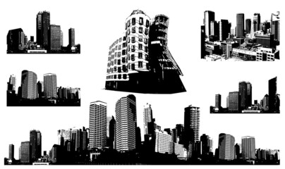 Wall Mural - Black and white panorama cities. Vector art