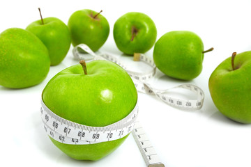 Green apples measured  the meter, sports apples