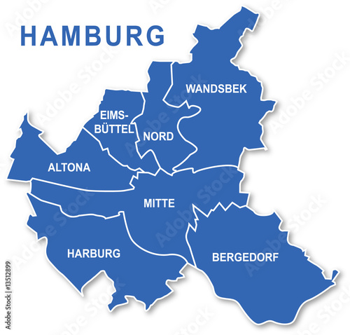 Karte Hamburg, Bezirke, Umriss – kaufen Sie diese Vektorgrafik und