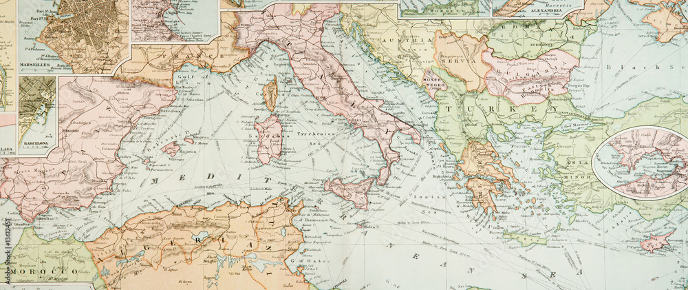 Obraz na płótnie Panoramic Antique Map w salonie