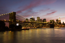 Brooklyn Bridge And Manhattan At Sunset, New York