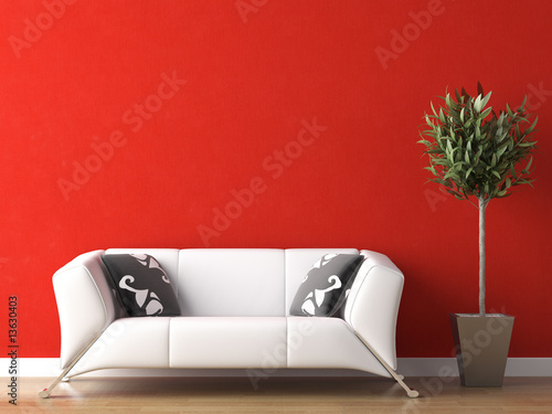 Interior Design Of White Couch On Red Wall Kaufen Sie