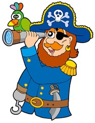 Wall Mural - Pirate with spyglass and parrot