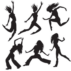 Wall Mural - Vector set of modern dancers silhouette