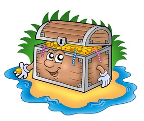 Canvas Print - Cartoon treasure chest on island