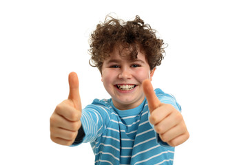 Canvas Print - Boy showing OK sign isolated on white background