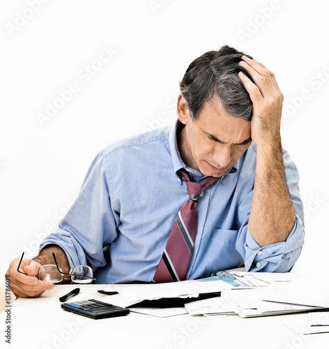 Fotografía Man Worrying About Paying Bills and Bankruptcy