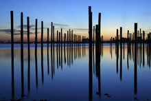 Sunrise On The Bay And The Docking Poles