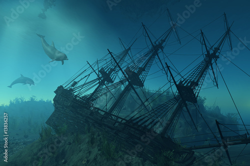 Nowoczesny obraz na płótnie Shipwreck Beneath the Sea - 3d render