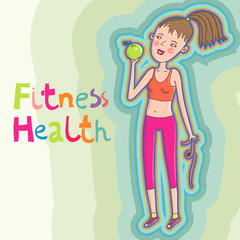 Healthcare background  - fitness girl with apple