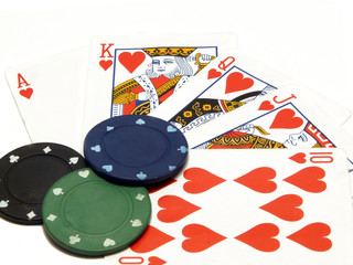 Royal flush and casino chips