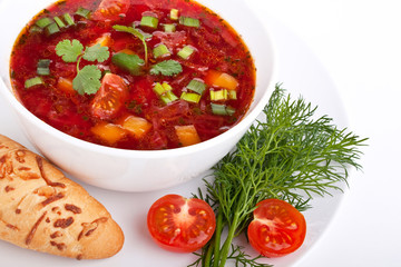 Wall Mural - serving of vegetable red-beet soup