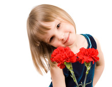 Little Girl With A Bouquet Of Carnations