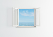 White Open Window On Blue Sky -rendering