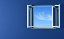 Open Windows And Blue Wall