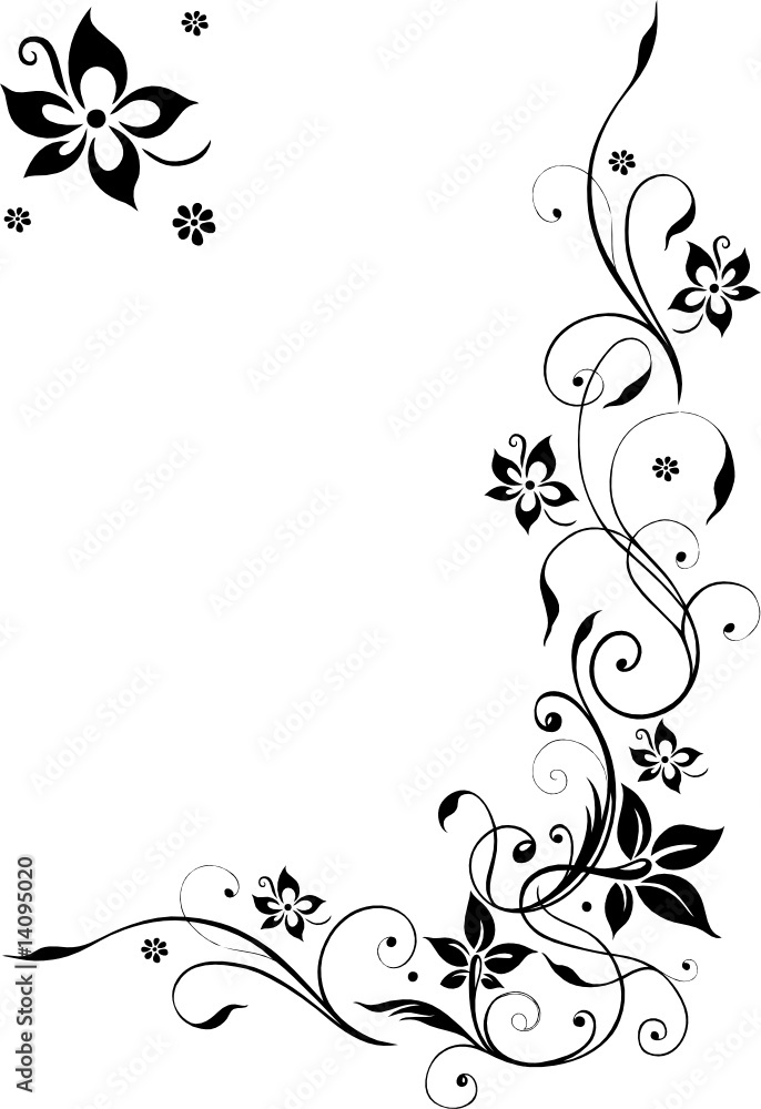 Stock-Vektorgrafik „Blumenranke, Blüten filigran, Schnörkel“