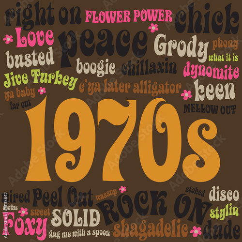 Fototapeta na wymiar 1970s phrases and slangs