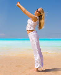 Poster - Girl in white smiling portrait