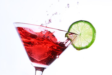 Wall Mural - red cocktail with lime on white