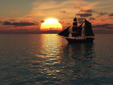 Fototapeta Fototapety z morzem do Twojej sypialni - Ship out at sea at sunset.