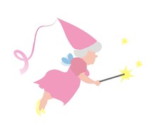 Fairy Godmother Flying And Making A Charm, On A White Background