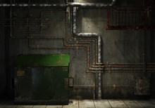 Grungy Pipes And Dumpster Background