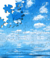 Wall Mural - Blue sky with water reflection puzzle