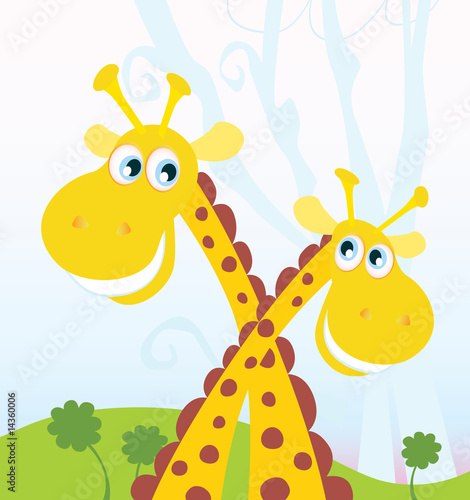 Fototeppich diamond velvet - Two giraffes. Funny african animal. Vector Illustration. (von WellnessSisters)