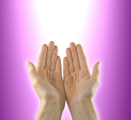 Canvas Print - hands and magenta healing light