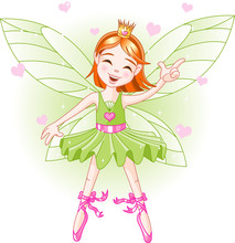 Cute green fairy ballerina flying