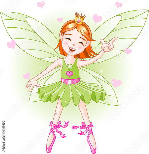 Foto-Lamellenvorhang - Cute green fairy ballerina flying (von Anna Velichkovsky)