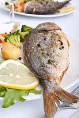 Wall Mural - Sea Bream fish with vegetables